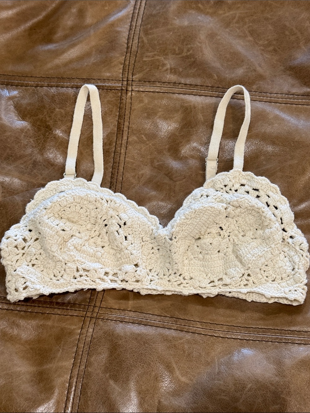 Free People 100% Cotton Cream Crochet Knit Bralette - Medium